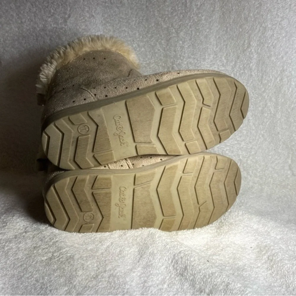 Cat And Jack Shoes Boots Girls Size 11 Fox Fur Lining Side Zip‎ Tan Booties